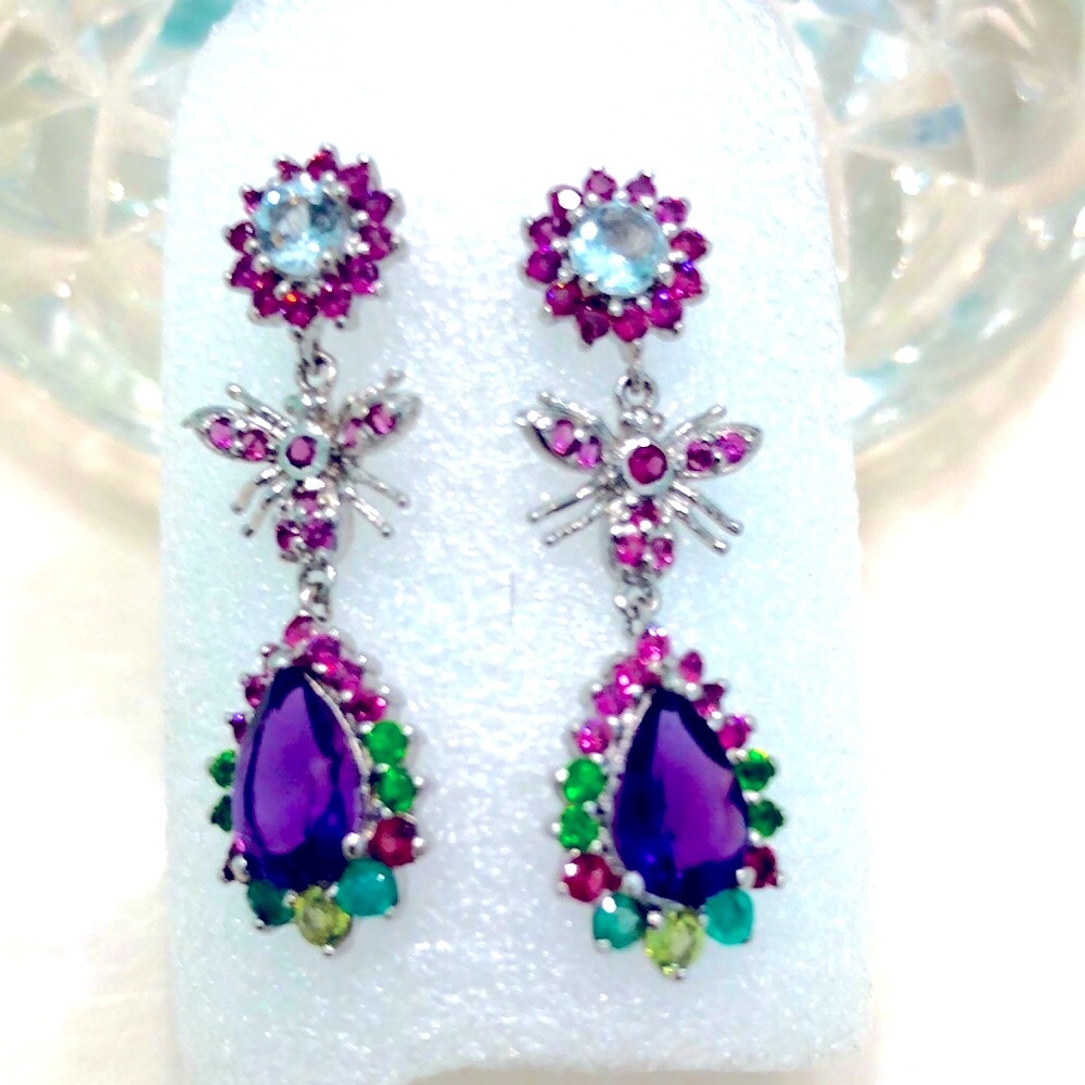 Aquamarine Peridot Amethyst Garnet Topaz 14KGP Earrings